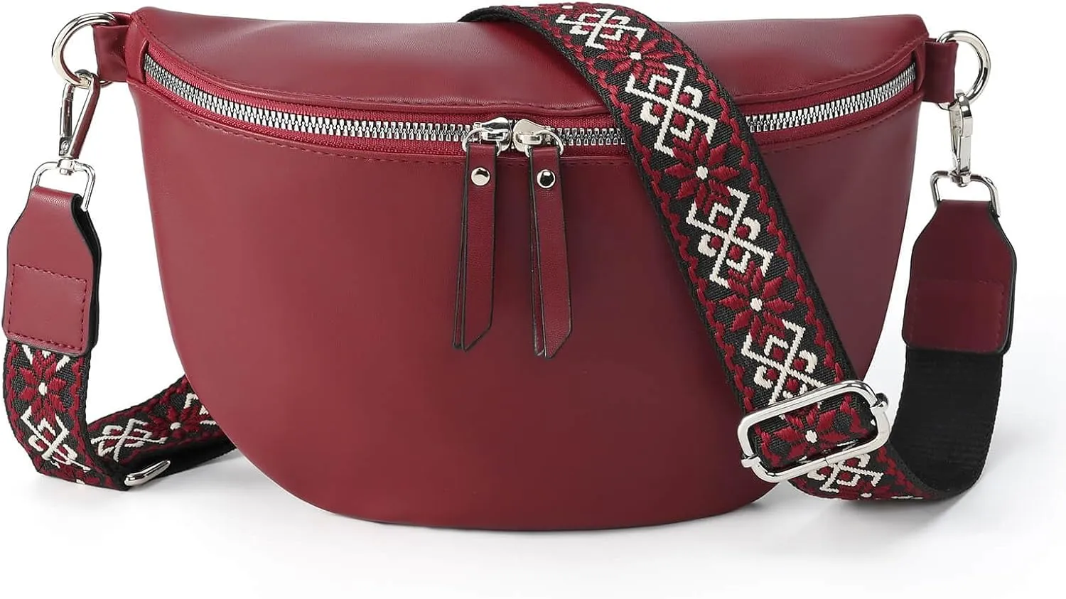 Fanny Packs for Women Cross Body Belt Bag for Women with Guitar Strap PU Leather Crossbody Bags for Women Trendy Cute Designer Bum Bags for Travel Everyday(Burgundy)