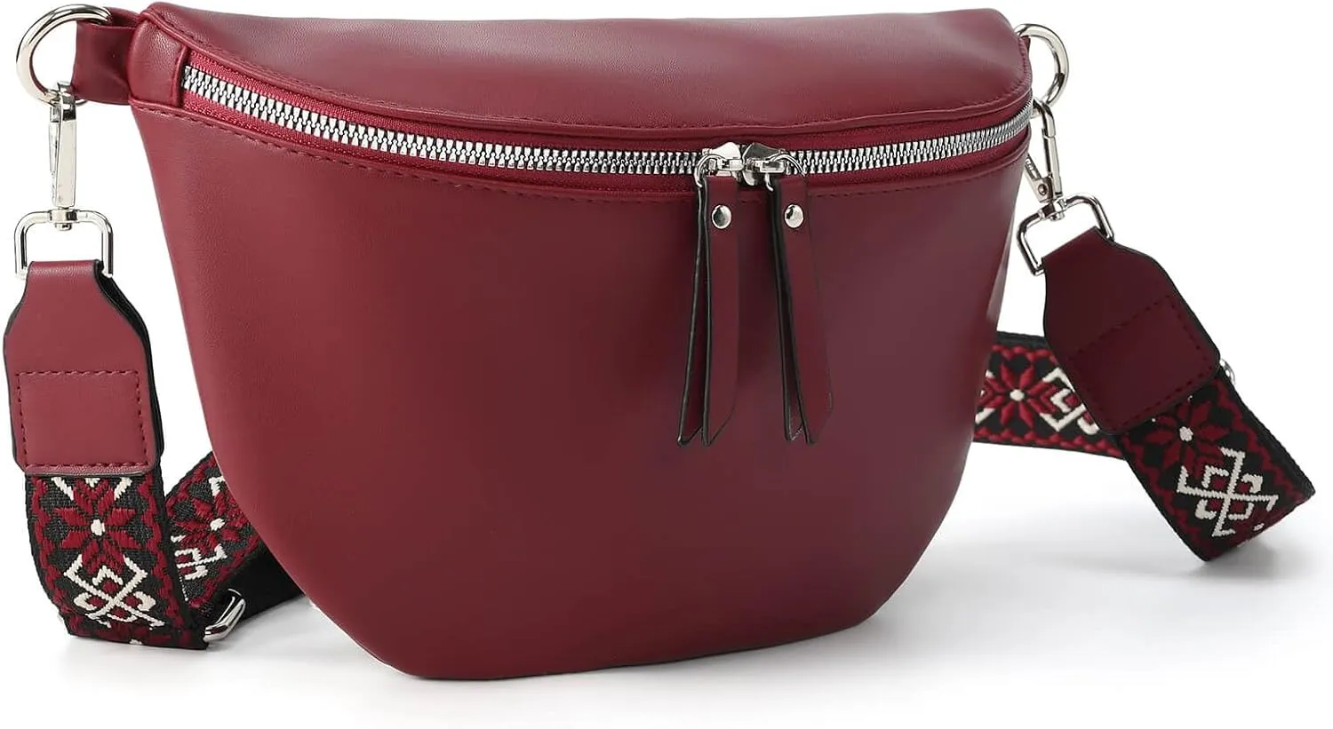 Fanny Packs for Women Cross Body Belt Bag for Women with Guitar Strap PU Leather Crossbody Bags for Women Trendy Cute Designer Bum Bags for Travel Everyday(Burgundy)