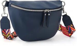 Fanny Packs for Women Cross Body Belt Bag for Women with Guitar Strap PU Leather Crossbody Bags for Women Trendy Cute Designer Bum Bags for Travel Everyday(Navy)