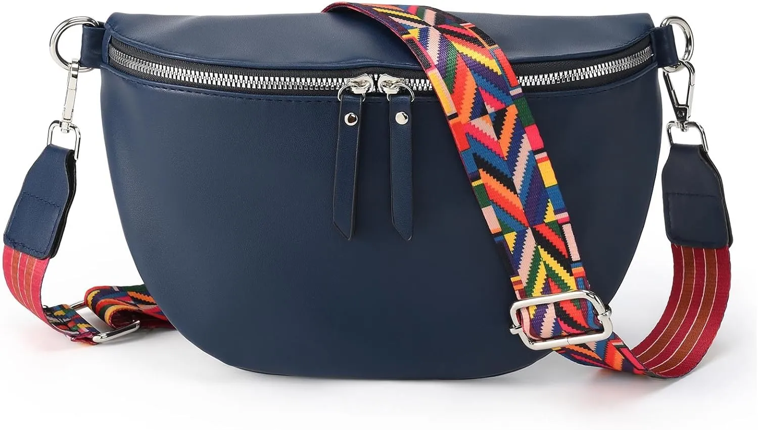 Fanny Packs for Women Cross Body Belt Bag for Women with Guitar Strap PU Leather Crossbody Bags for Women Trendy Cute Designer Bum Bags for Travel Everyday(Navy)
