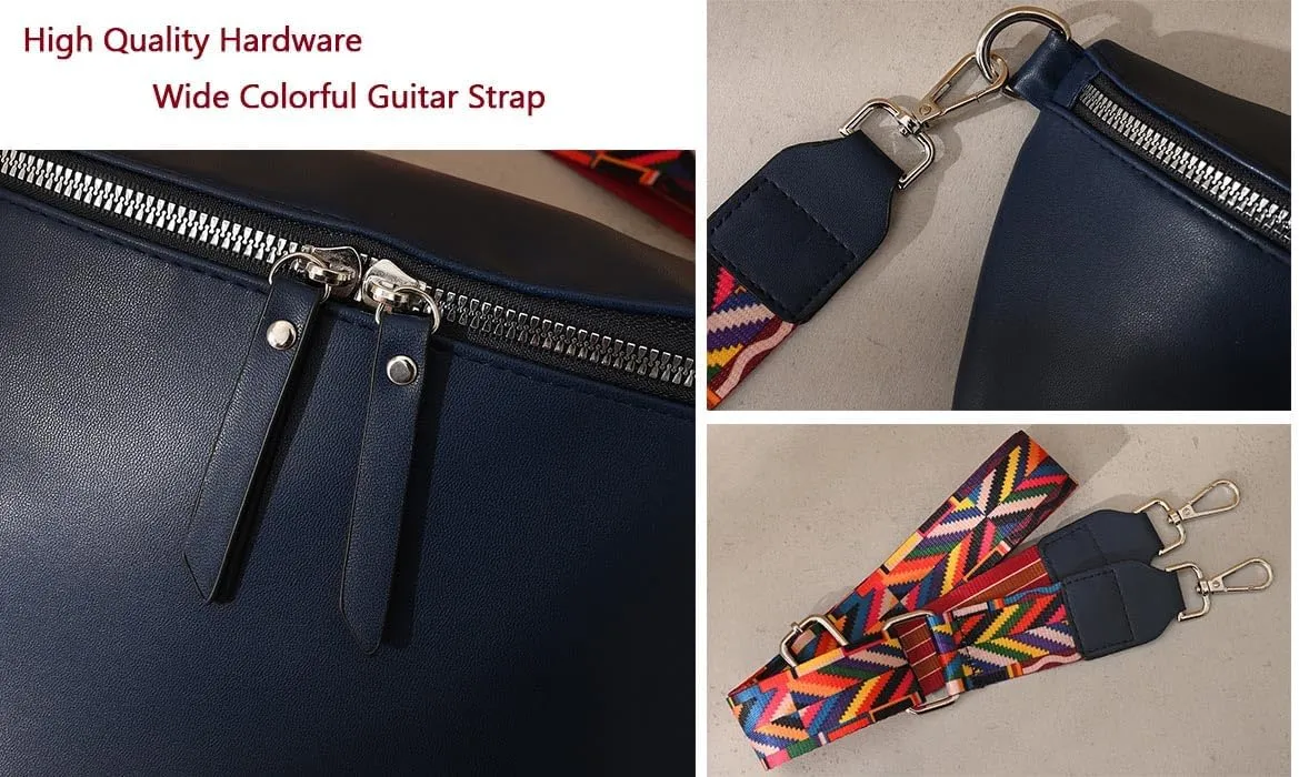 Fanny Packs for Women Cross Body Belt Bag for Women with Guitar Strap PU Leather Crossbody Bags for Women Trendy Cute Designer Bum Bags for Travel Everyday(Navy)