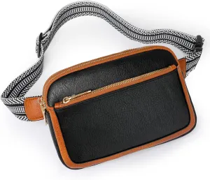 Fanny Packs for Women Vegan Leather Waist Packs with Adjustable Strap, Crossbody Purse Belt Bag for Women (Black)