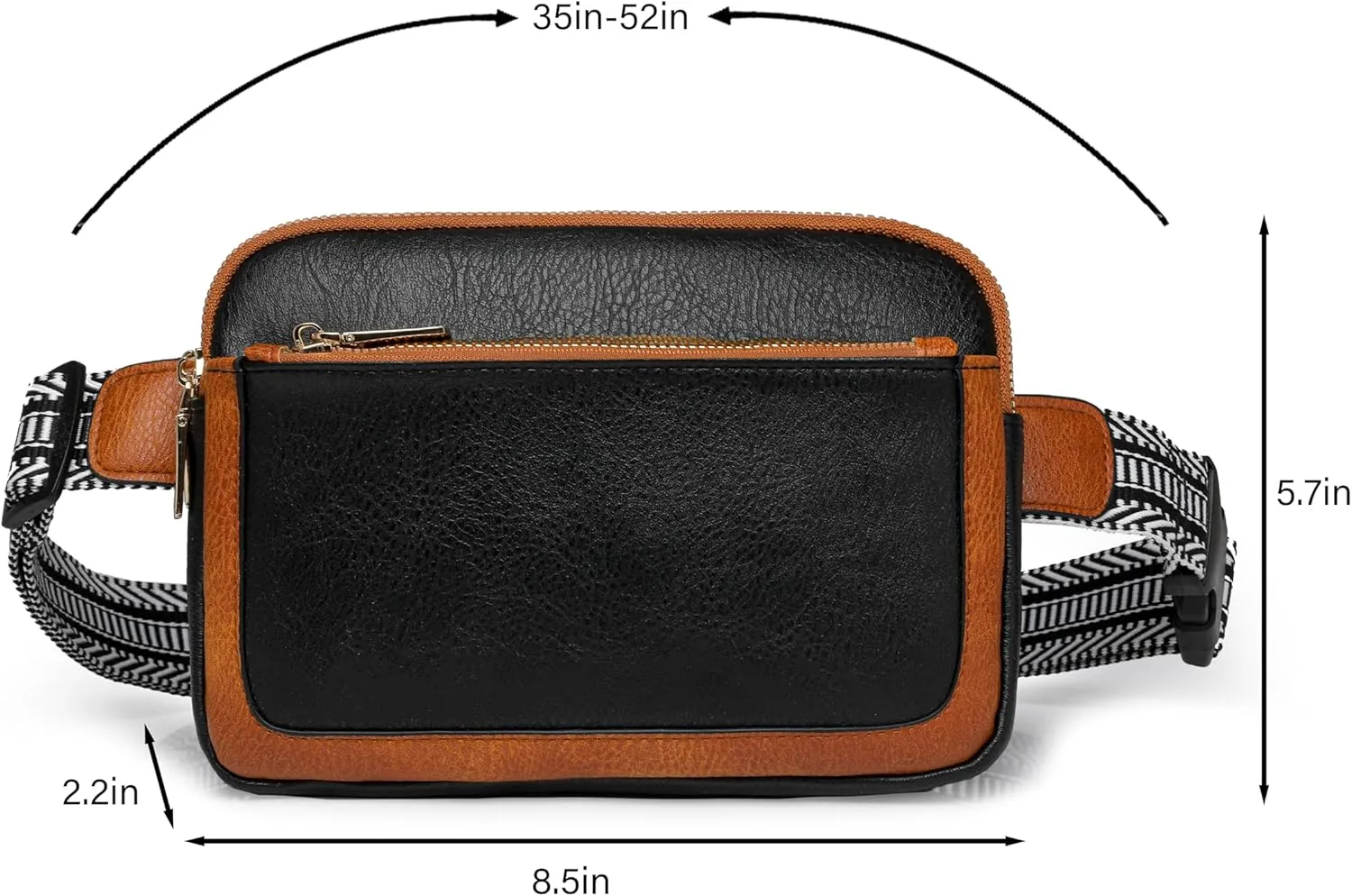Fanny Packs for Women Vegan Leather Waist Packs with Adjustable Strap, Crossbody Purse Belt Bag for Women (Black)
