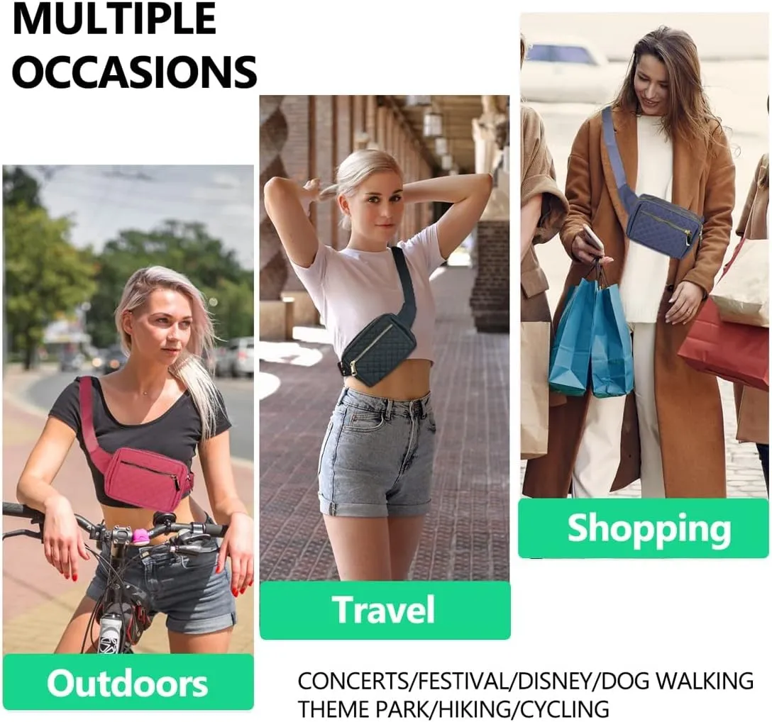 Fanny Packs for Women,Fashionable Crossbody Belt Bags Waist Pack for Teen Girls,Bum Hip Bag for Travel Hiking Cycling Running,Easy Carry Any Phone,Wallet (Black)