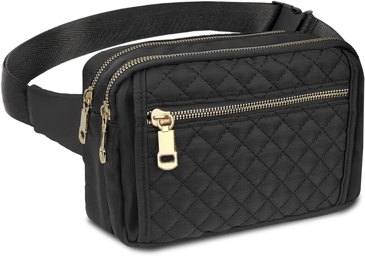 Fanny Packs for Women,Fashionable Crossbody Belt Bags Waist Pack for Teen Girls,Bum Hip Bag for Travel Hiking Cycling Running,Easy Carry Any Phone,Wallet (Black)