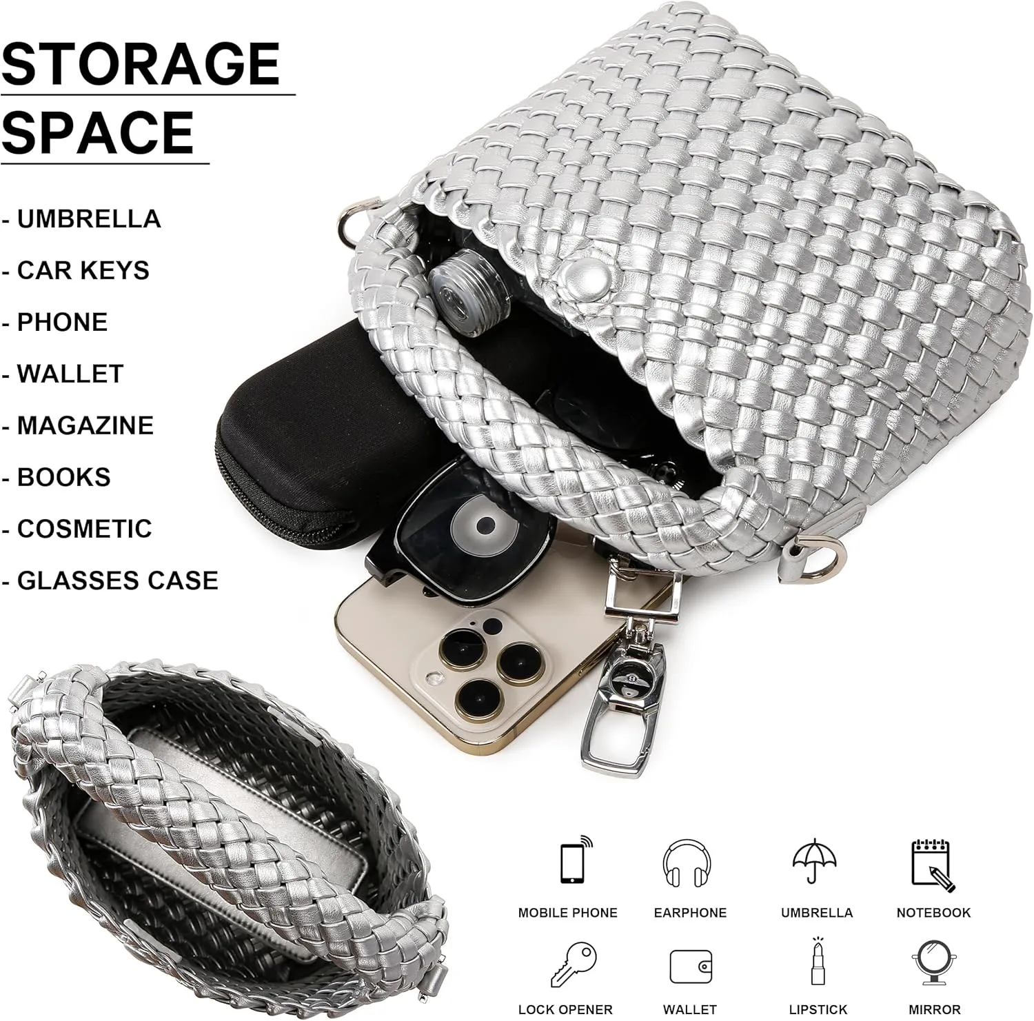 Fashion Small Woven Bag for Women, Handmade MINI HOBO Tote Bag Crossbody Handbag Travel Summer Beach Bag