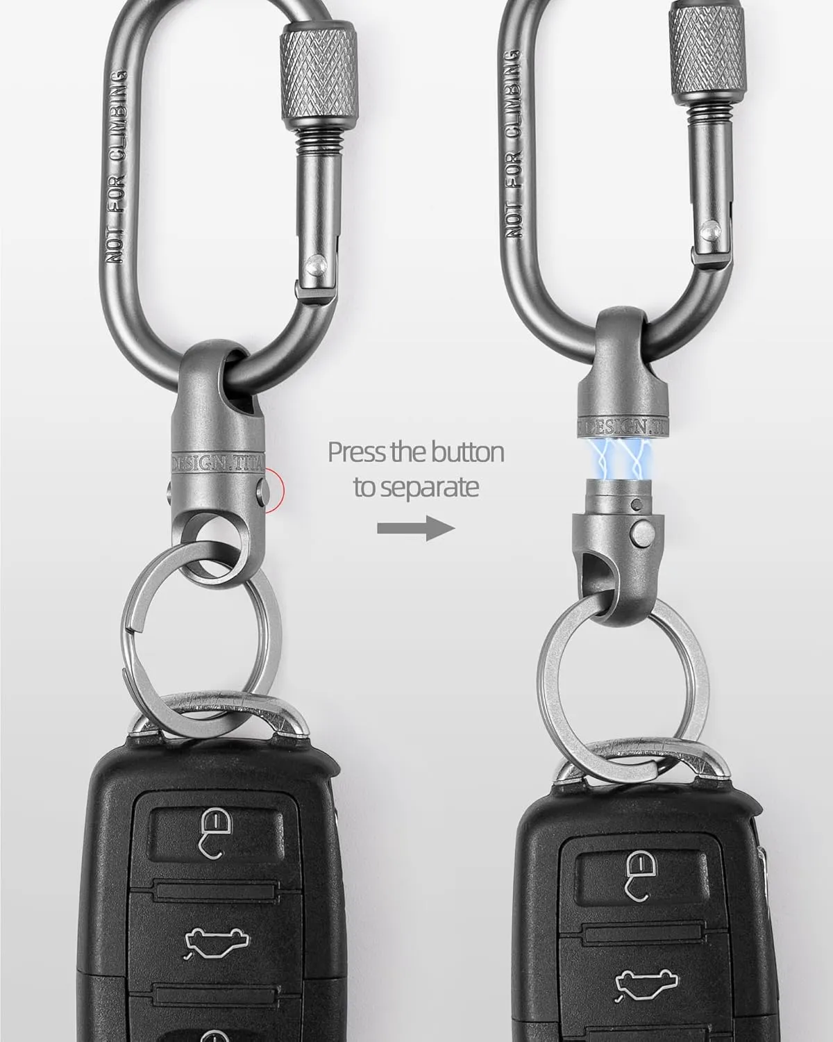 FEGVE Titanium Quick Release Magnetic Keychain with Carabiner Clip and Key Ring for Ourdoor Camping -Security Lock Design
