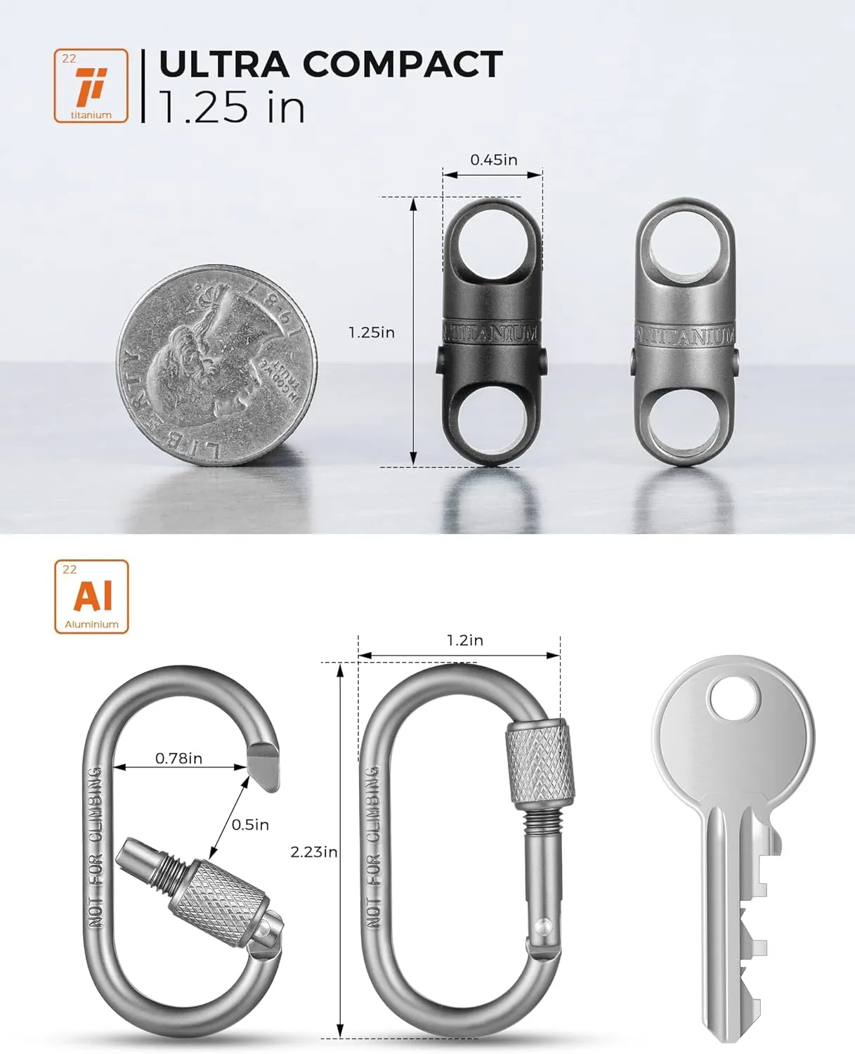 FEGVE Titanium Quick Release Magnetic Keychain with Carabiner Clip and Key Ring for Ourdoor Camping -Security Lock Design