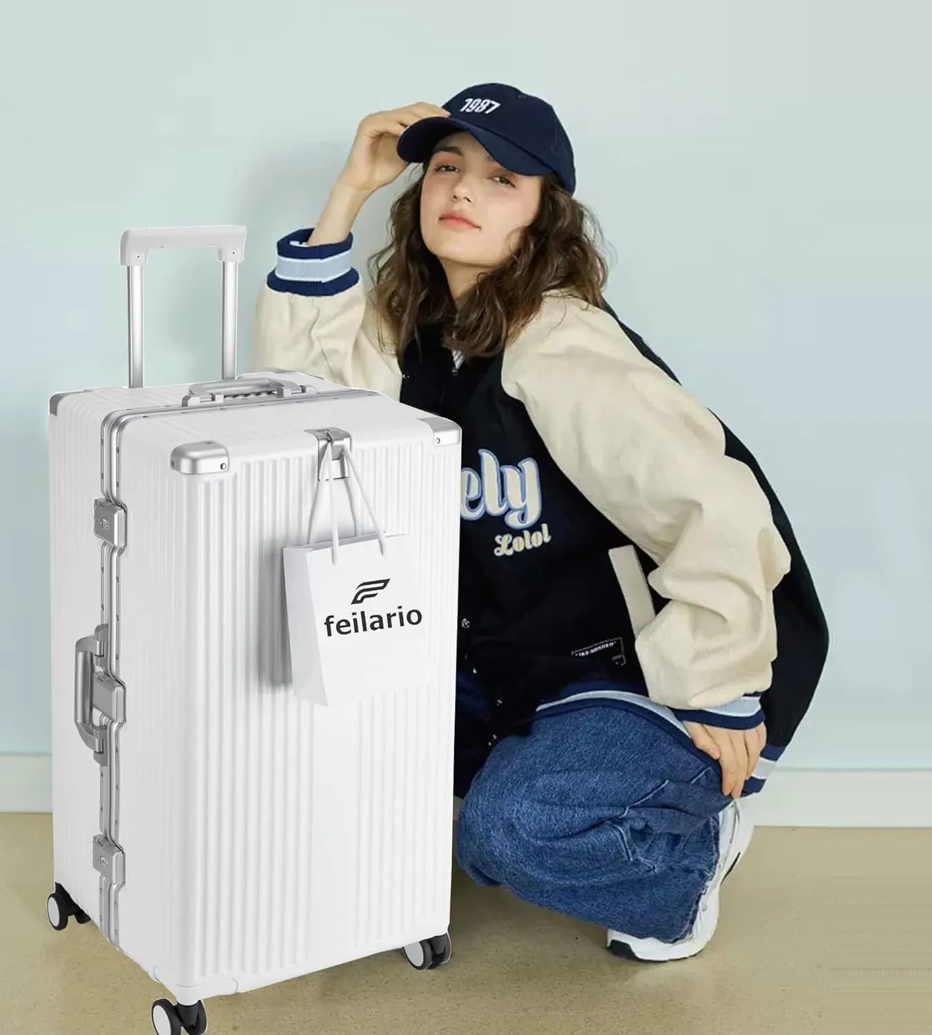 feilario 30in Super Large Captain Aluminum Frame Hardside Spinner Wheels Luggage, Removable Zipperless Checked Suitcase with Cup Holder/Phone Holder