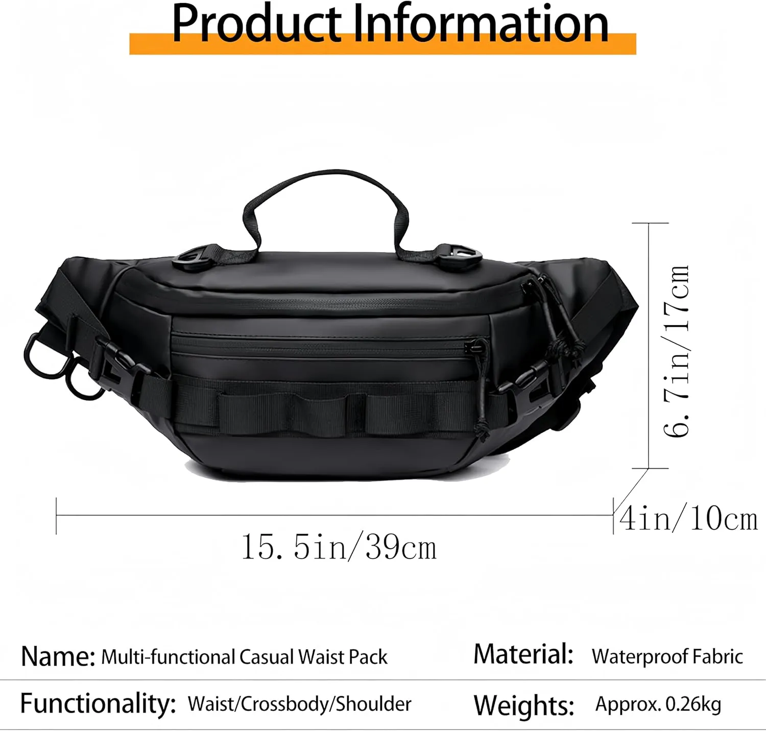 Fishing Fanny Pack,YIANTU,Fishing Backpack For Men & Women,Fly Fishing Bag,Fishing Tackle Bag,Ideal For Fishing, Camping, Hiking And More!, 15.5*4*6.7inches, Balck Colour, YAT-001
