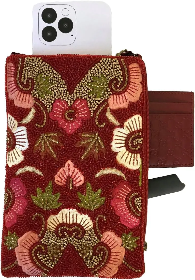 Floral Club Bag Beaded Phone Crossbody, Multi