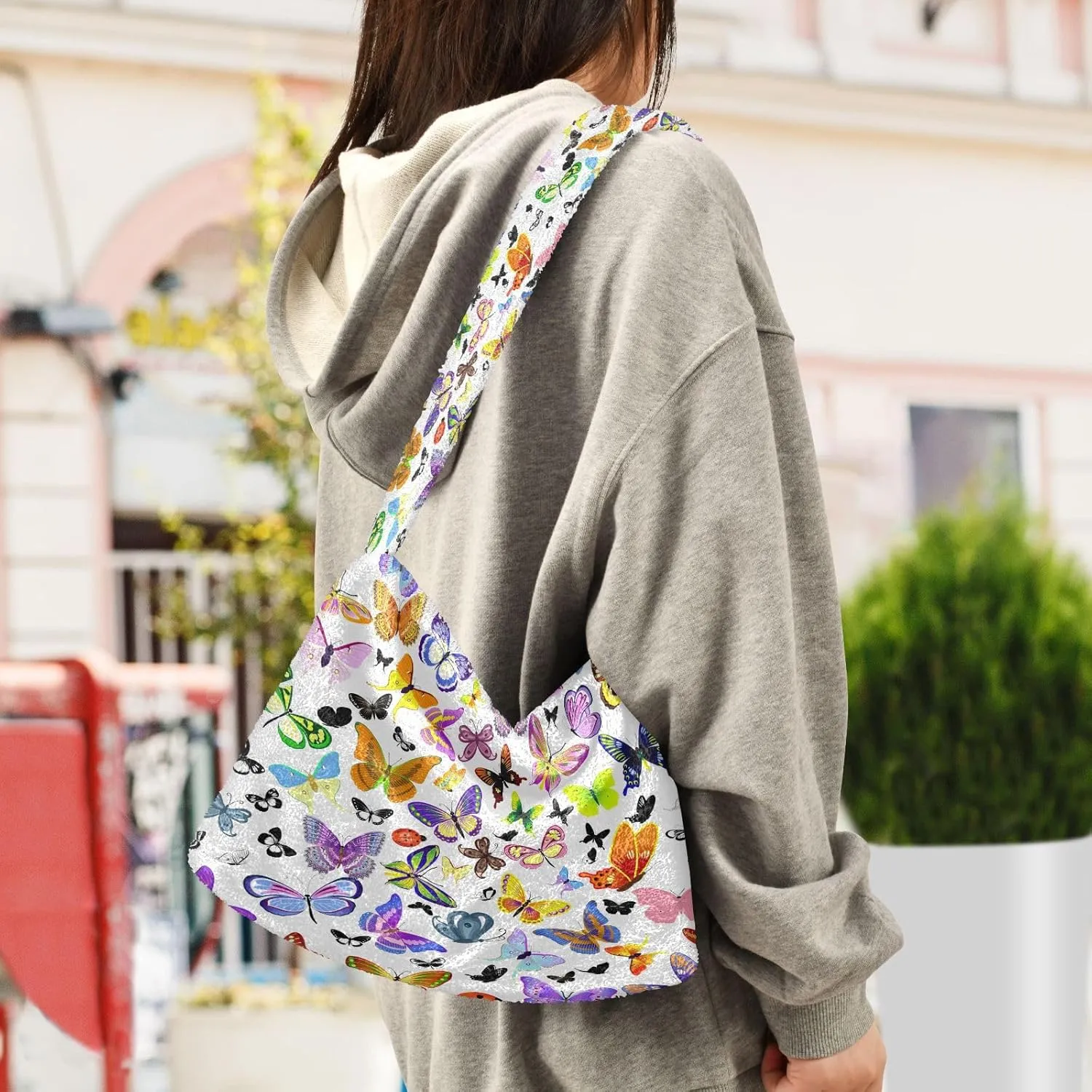 Fluffy Crossbody Bag for Women,Polyester Crossbody Bag Fluffy Tote Bag Lady Shoulder Bag