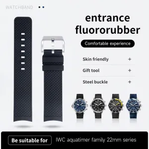 For IWC Strap Aquatimer Family Fluoro Rubber Watchband Bracelet 2 Styles Curved End 22mm Quick Release Watch Band