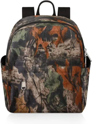 Forest Tree Camo Mini Backpack Purse for Women, Leaves Camouflage Lightweight Small Backpack Casual Travel Bag Daypack for Girls Children Teens Adult School Backpack