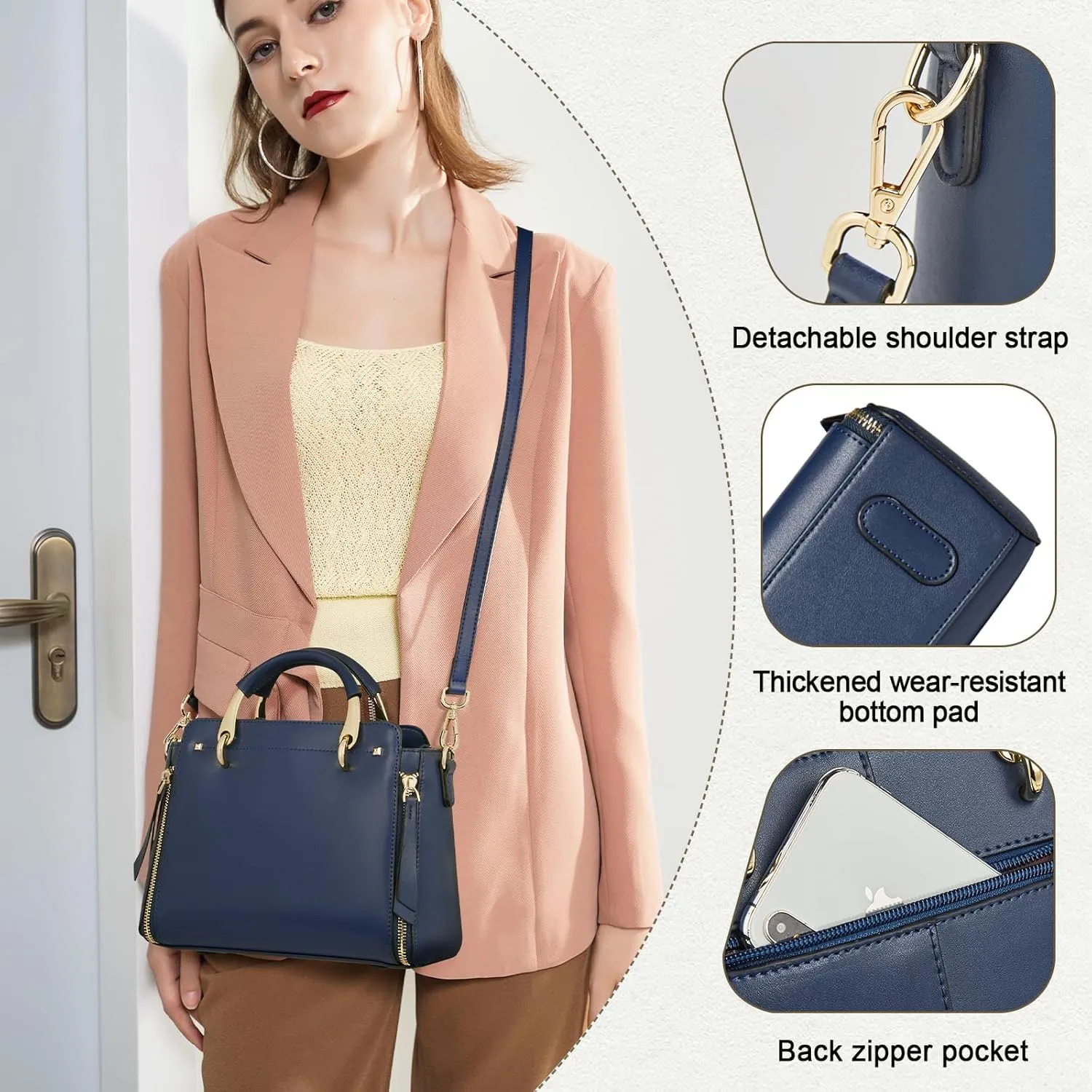 FOXLOVER Crossbody Bags for Women Satchel Handbags Medium Size Women's Top-Handle Shoulder Handbag with Zipper Pocket