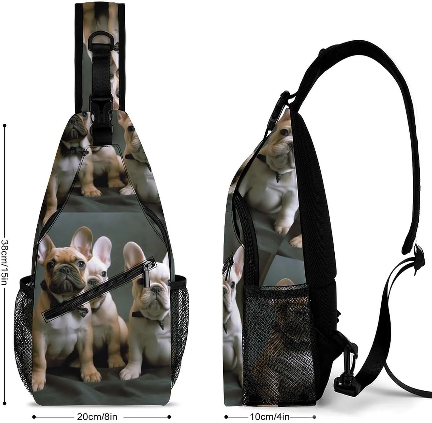 French Bulldog Puppies Sling Backpack Fashion Crossbody Sling Bag for Women Men Chest Bag for Travel Hiking, 38x20cm
