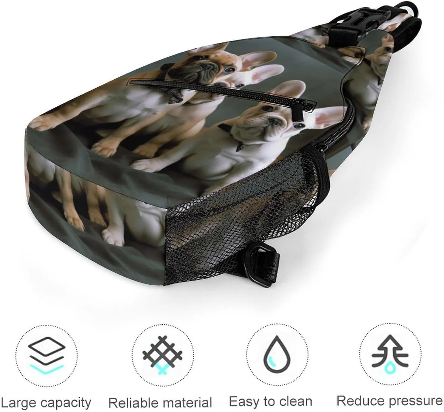 French Bulldog Puppies Sling Backpack Fashion Crossbody Sling Bag for Women Men Chest Bag for Travel Hiking, 38x20cm