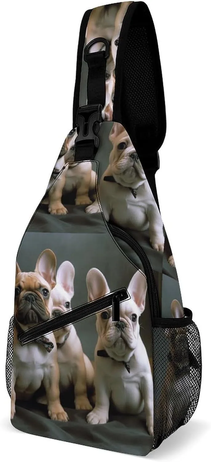 French Bulldog Puppies Sling Backpack Fashion Crossbody Sling Bag for Women Men Chest Bag for Travel Hiking, 38x20cm