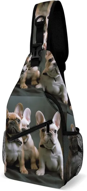 French Bulldog Puppies Sling Backpack Fashion Crossbody Sling Bag for Women Men Chest Bag for Travel Hiking, 38x20cm