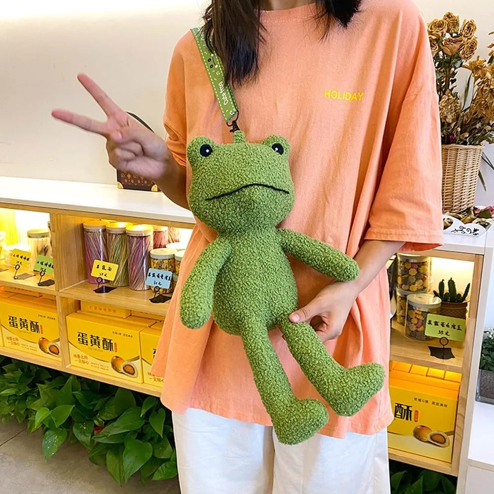 Frog Crossbody Purse for Women, Cute Plush Shoulder Bag Small Fluffy Crossbody Bag, Kawaii Handbag Purse for Travel (Green)
