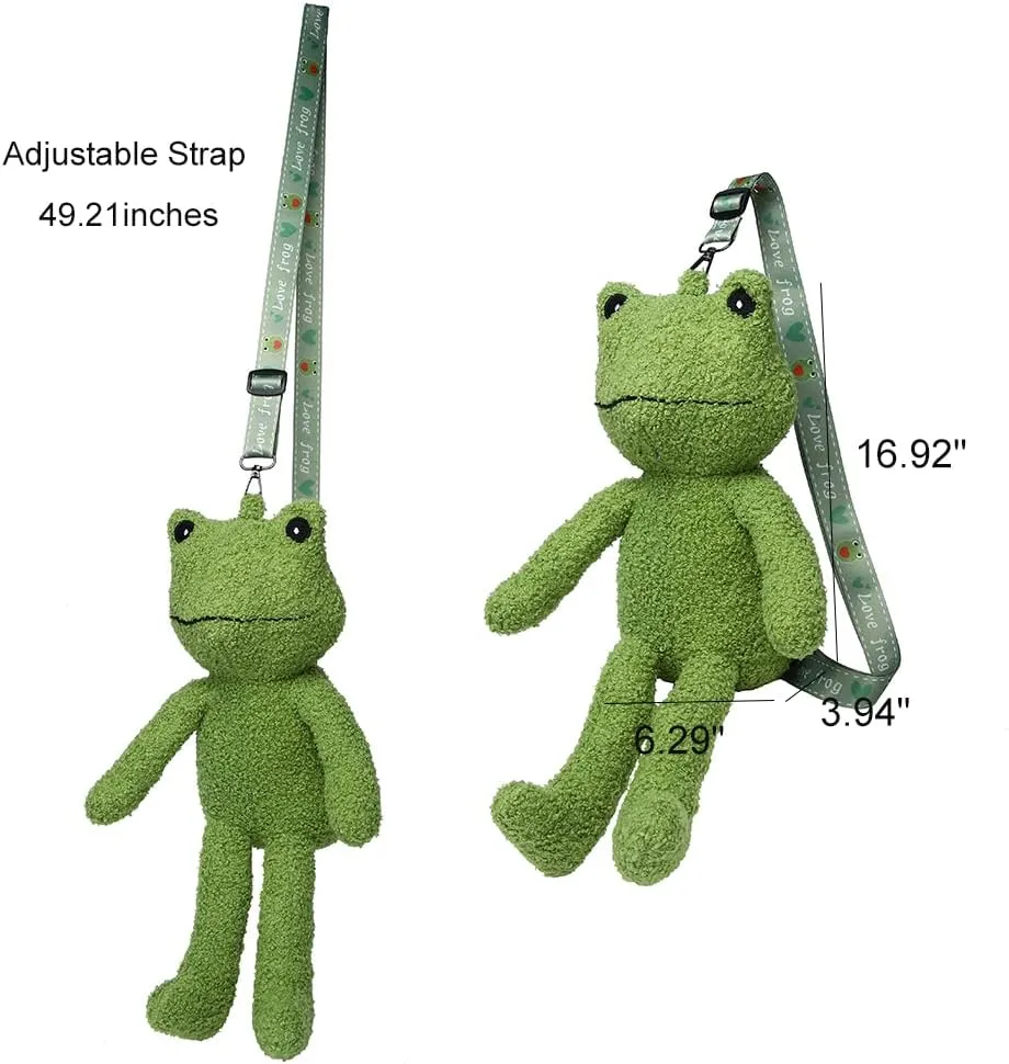 Frog Crossbody Purse for Women, Cute Plush Shoulder Bag Small Fluffy Crossbody Bag, Kawaii Handbag Purse for Travel (Green)
