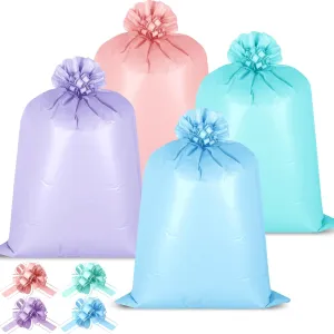 Fulmoon 4 Pcs 48 Inch Jumbo Gift Bag Baby Shower Extra Large Bags with 4 Pcs Pull Flowers, Plastic Giant Gift Bags Oversized Wrapping Bags for Baby Shower Wedding Birthday
