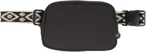Funky Junque Black Belt Bag Fanny Pack for Women Cross Body Waist Bag with Adjustable Strap, Multiple Pockets for Girls - Aztec Strap - Black
