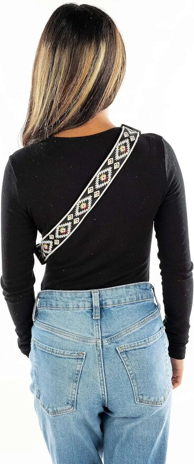 Funky Junque Black Belt Bag Fanny Pack for Women Cross Body Waist Bag with Adjustable Strap, Multiple Pockets for Girls - Aztec Strap - Black