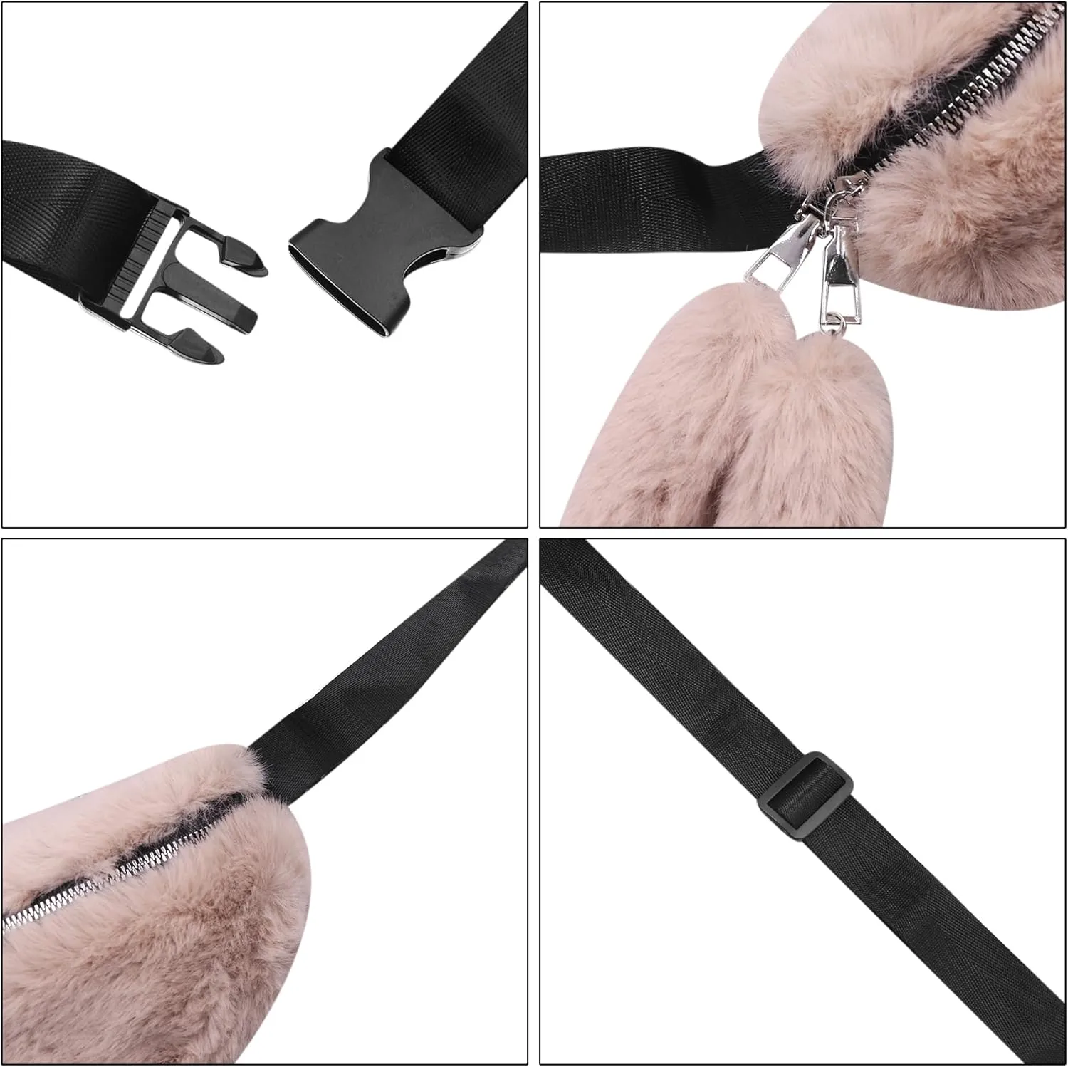 Fuzzy Fanny Pack for Women Faux Fur Belt Bum Bag with Adjustable Strap Waist Pouch Casual Crossbody Purse for Travel