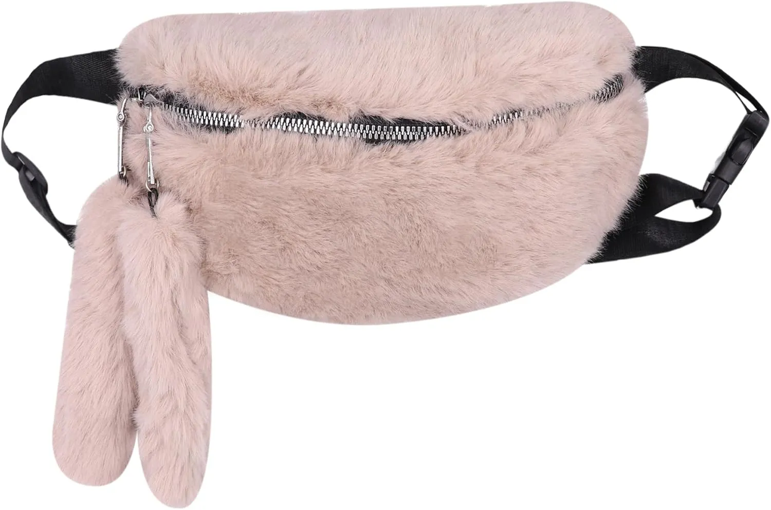 Fuzzy Fanny Pack for Women Faux Fur Belt Bum Bag with Adjustable Strap Waist Pouch Casual Crossbody Purse for Travel