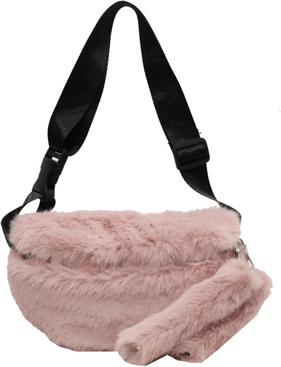 Fuzzy Fanny Pack for Women Faux Fur Belt Bum Bag with Adjustable Strap Waist Pouch Casual Crossbody Purse for Travel