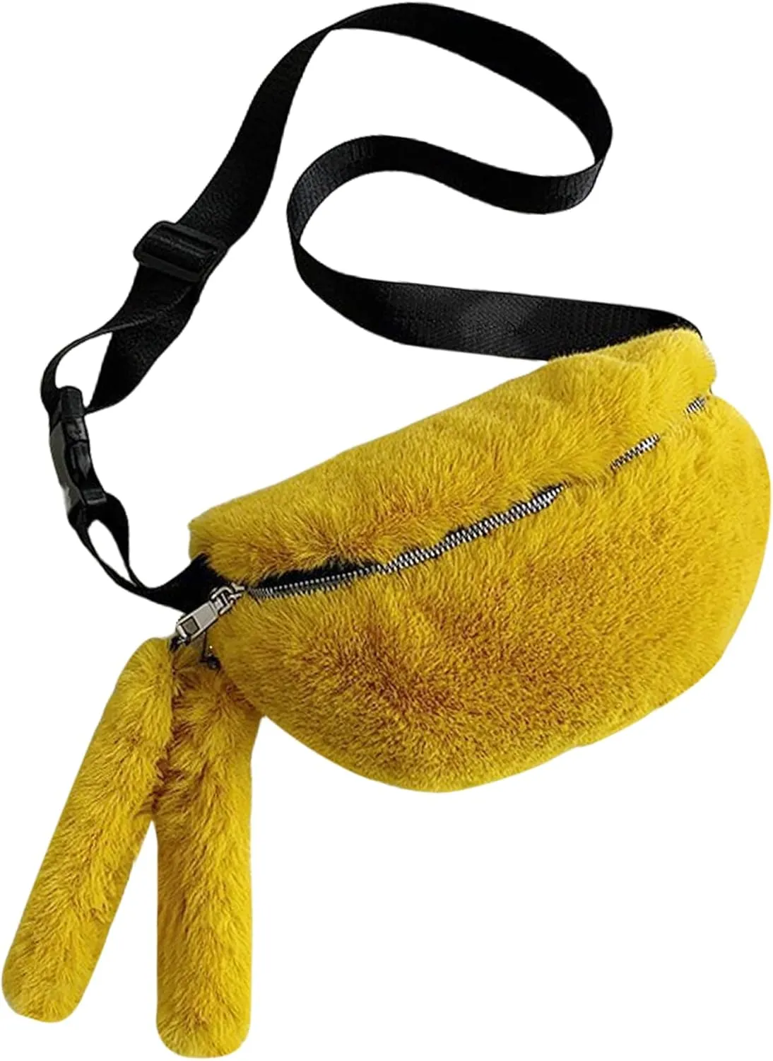 Fuzzy Fanny Pack for Women Faux Fur Belt Bum Bag with Adjustable Strap Waist Pouch Casual Crossbody Purse for Travel