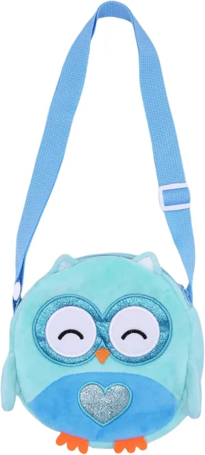 Fuzzy Owl Crossbody Purse Cute Animal Round Purse Plush Shoulder Bag Coin Purse, Blue