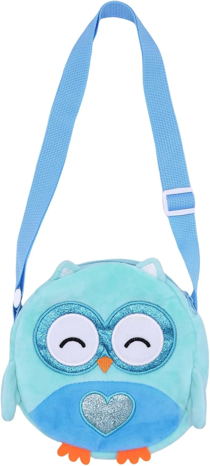 Fuzzy Owl Crossbody Purse Cute Animal Round Purse Plush Shoulder Bag Coin Purse, Blue
