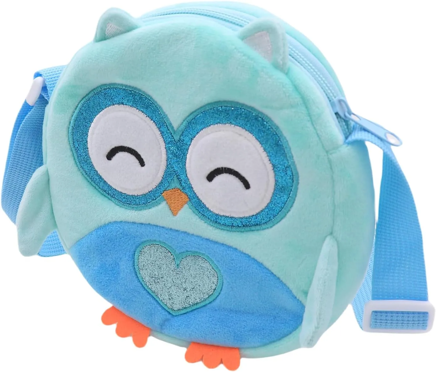 Fuzzy Owl Crossbody Purse Cute Animal Round Purse Plush Shoulder Bag Coin Purse, Blue