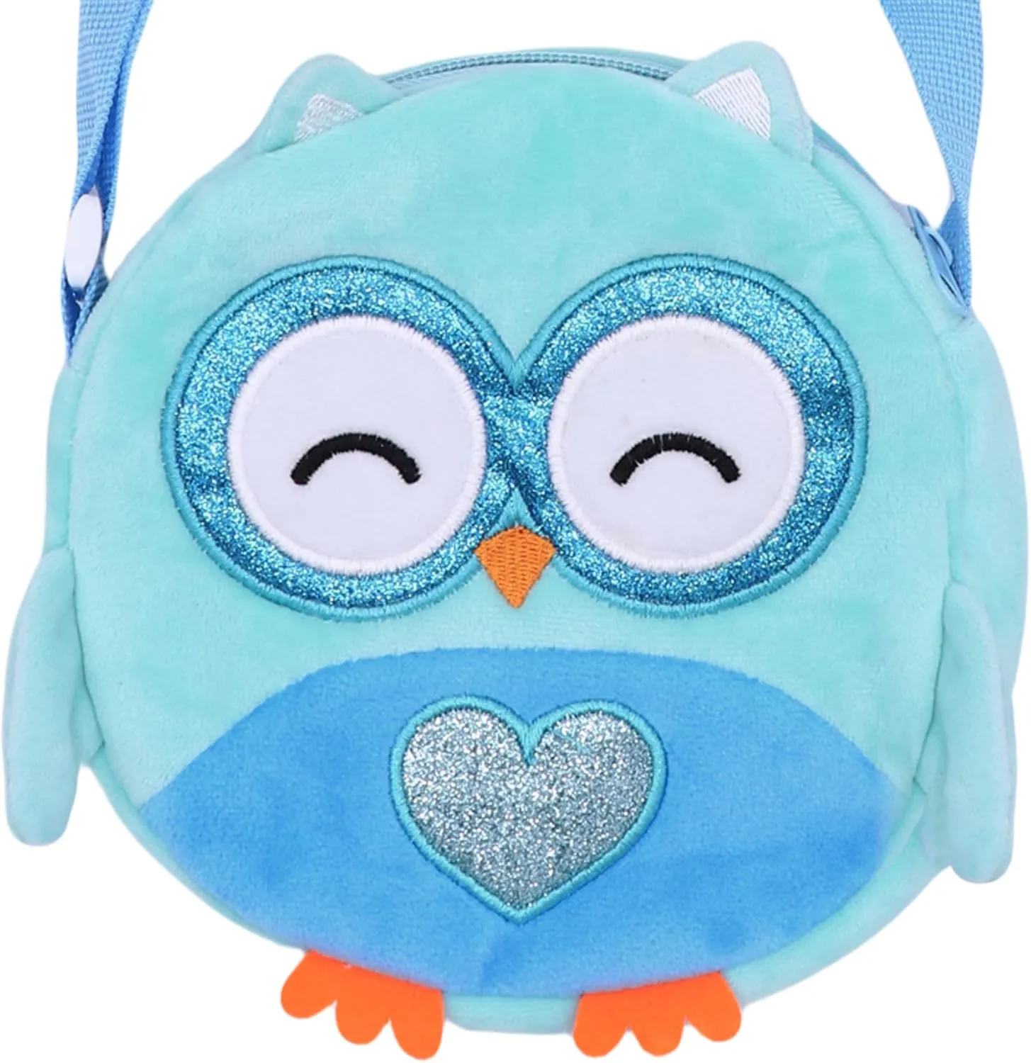 Fuzzy Owl Crossbody Purse Cute Animal Round Purse Plush Shoulder Bag Coin Purse, Blue