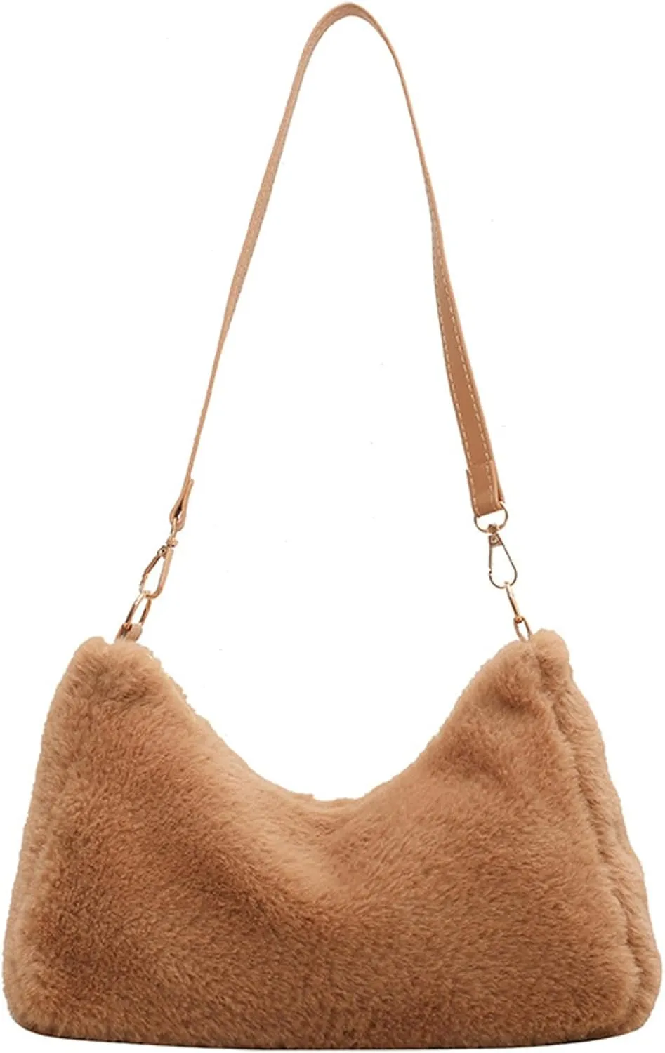Fuzzy Plush Handbag Women 2024 Fall Winter Fashion Stylish Shoulder Bag PU Strap Smooth Zip Cozy Fur