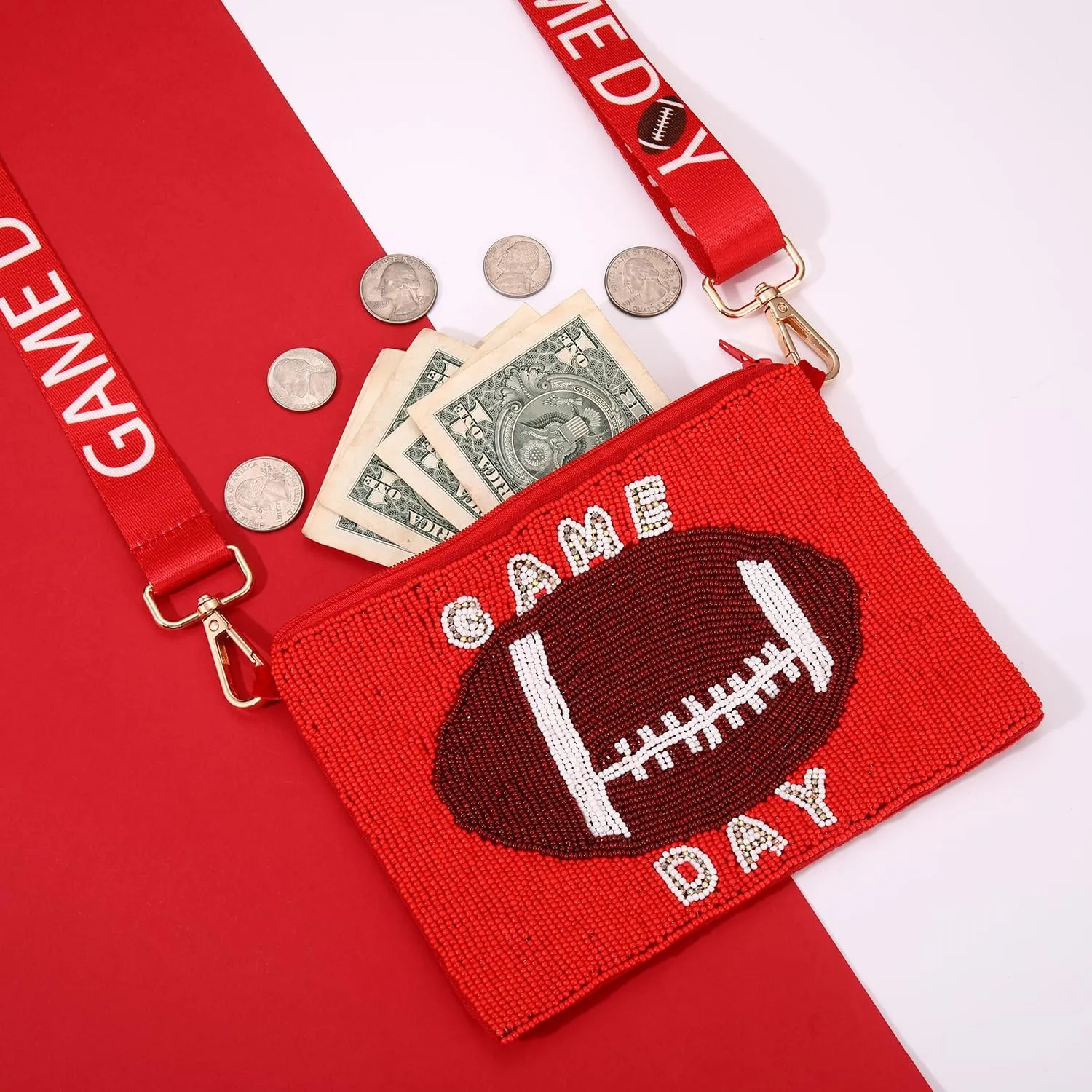 Game Day Purse for Women Beaded Football Crossbody Purse Shoulder Bag Game Day Outfits Football Mom Accessories