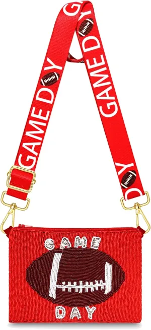 Game Day Purse for Women Beaded Football Crossbody Purse Shoulder Bag Game Day Outfits Football Mom Accessories