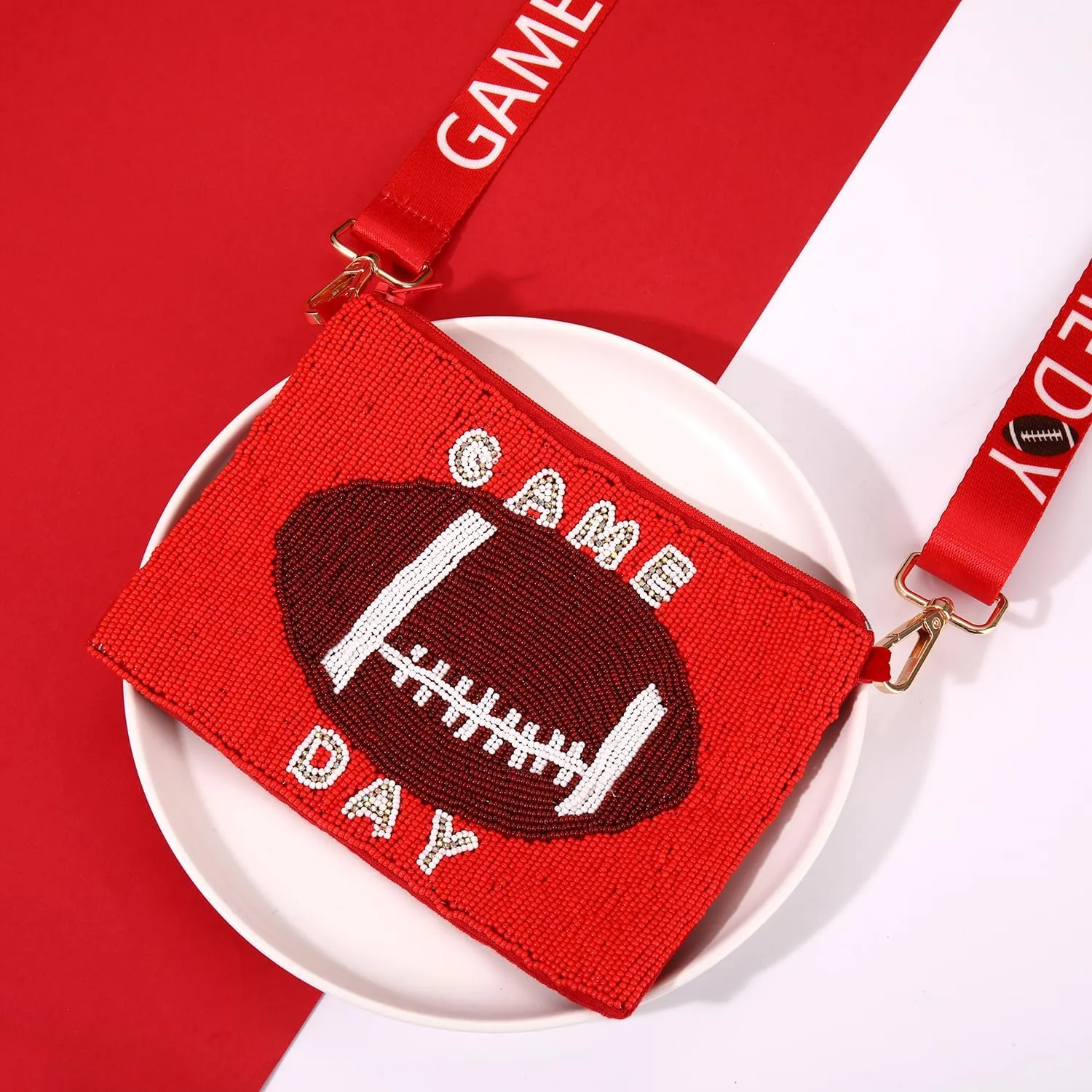 Game Day Purse for Women Beaded Football Crossbody Purse Shoulder Bag Game Day Outfits Football Mom Accessories