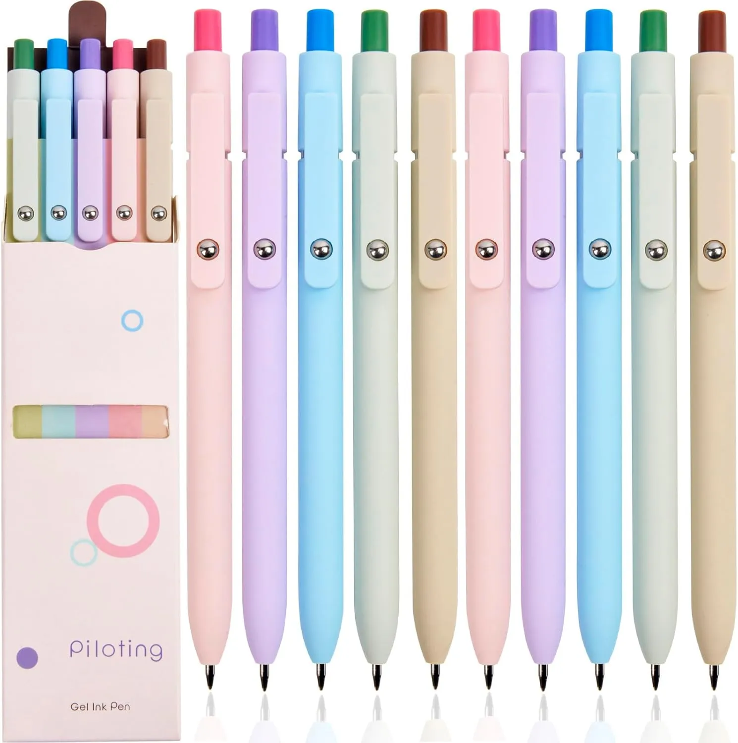 Gel Pens School Office Supplies - 10 Pcs 0.7mm Cute Black Ink Ballpoint, Macaron Colored Fine Point Pen, Desk Accessories for Women College Teacher, Pastel Smooth Writing Pen for Journaling Gifts