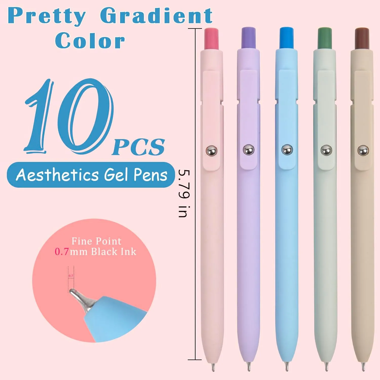 Gel Pens School Office Supplies - 10 Pcs 0.7mm Cute Black Ink Ballpoint, Macaron Colored Fine Point Pen, Desk Accessories for Women College Teacher, Pastel Smooth Writing Pen for Journaling Gifts