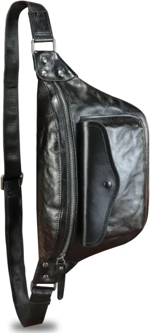 Genuine Leather Fanny Pack for Women and Men Vintage Handmade Leather Waist Bag Sling Bag Crossbody Bag Hip Bag Chest Purse (Black)