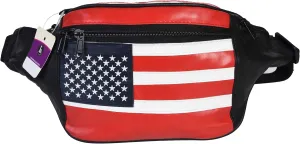 Genuine Leather USA Flag Fanny Pack, Stars & Stripes Waist Bag or Belt Bag. Great for Travel or Everyday Use