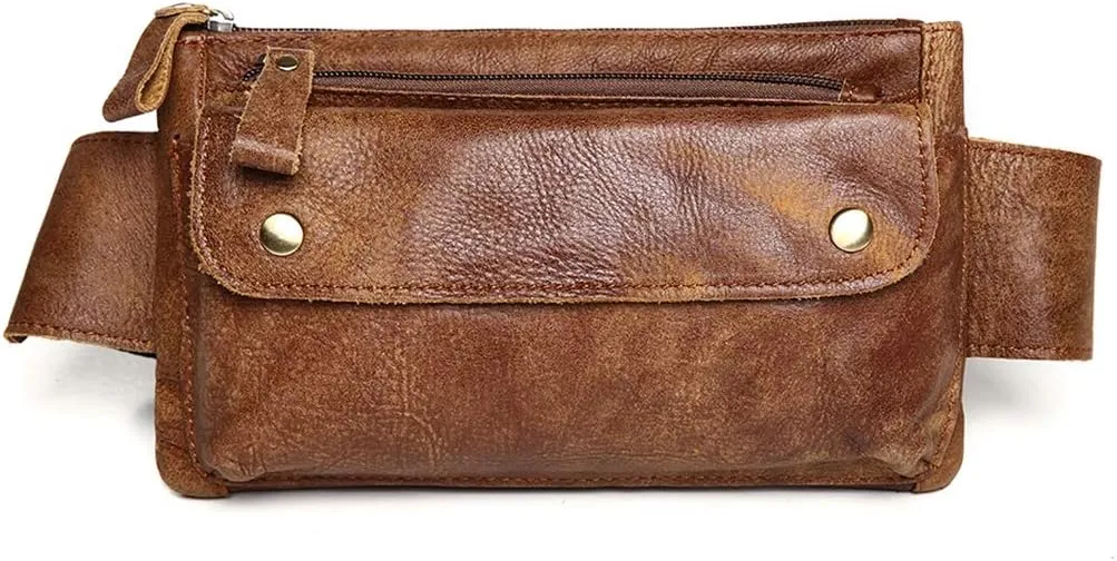 Genuine Leather Waist Bag Vintage Crossbody Fanny Pack Bum Bag for Sport Hiking Traveling Climbing