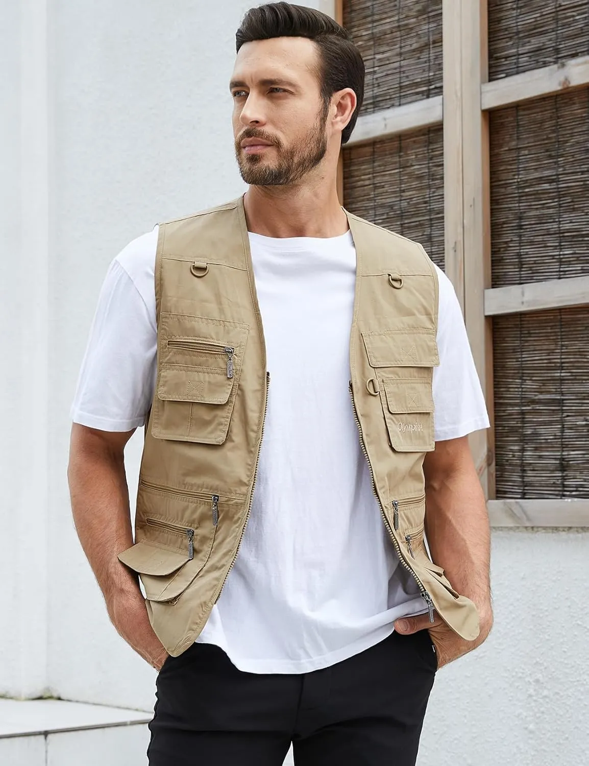 Gihuo Men's Fishing Vest Utility Safari Travel Vest with Pockets Outdoor Work Photo Cargo Fly Summer Vest