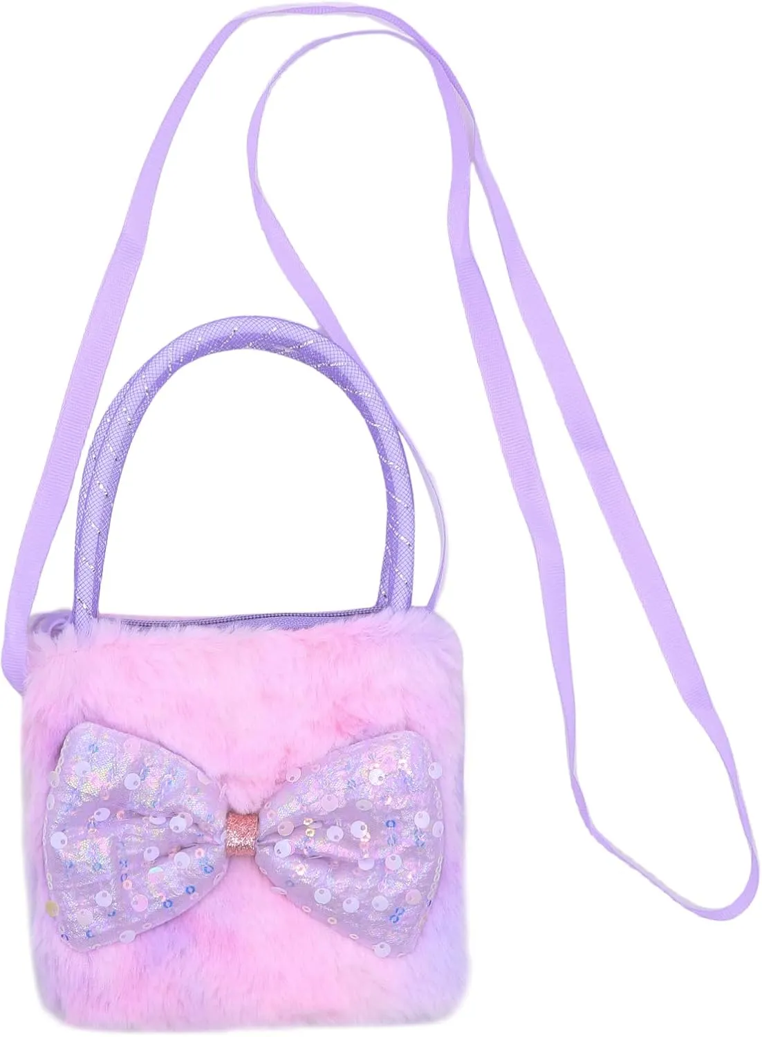 Girls Kids Fluffy Fuzzy Bowknot Crossbody Purse Cute Animal Rainbow Tie Dye Plush Shoulder Bag Coin Purse
