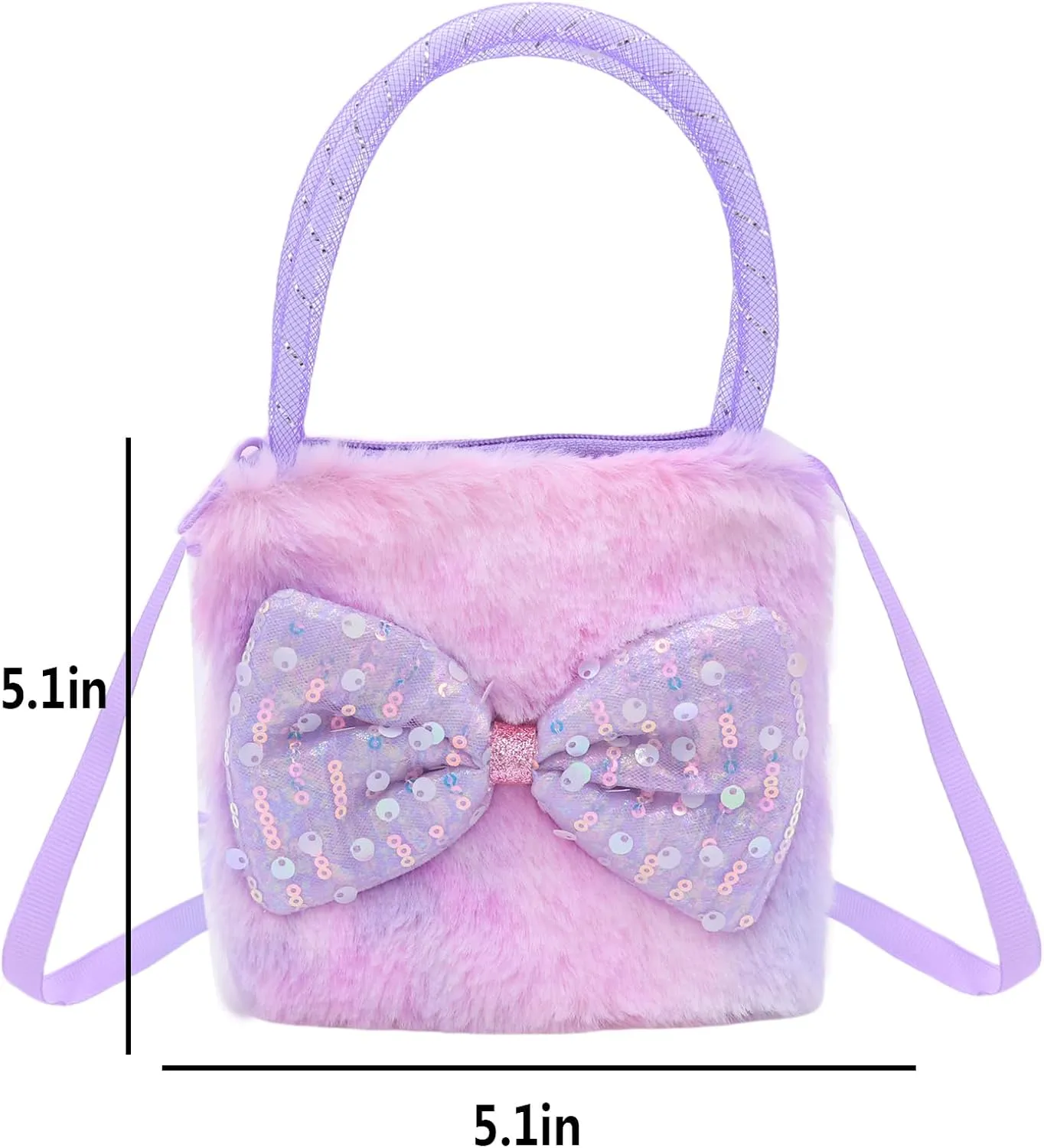 Girls Kids Fluffy Fuzzy Bowknot Crossbody Purse Cute Animal Rainbow Tie Dye Plush Shoulder Bag Coin Purse