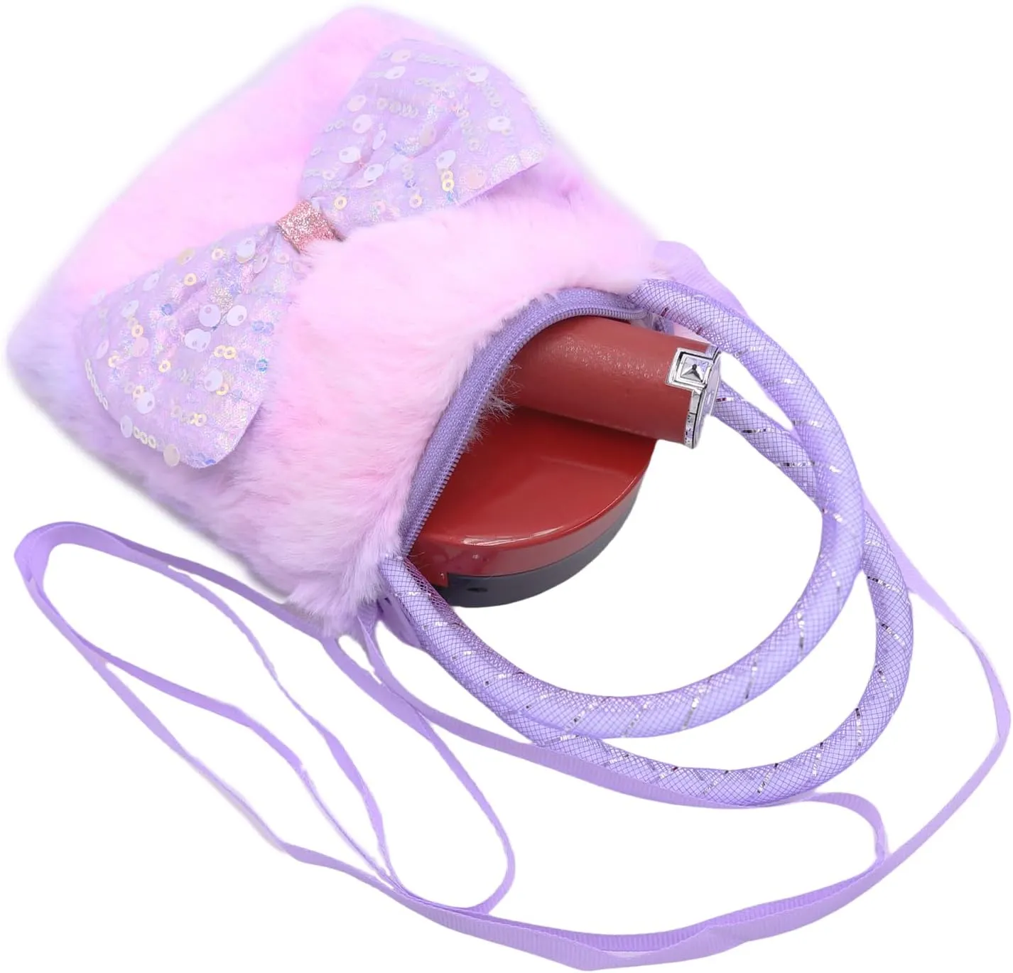 Girls Kids Fluffy Fuzzy Bowknot Crossbody Purse Cute Animal Rainbow Tie Dye Plush Shoulder Bag Coin Purse