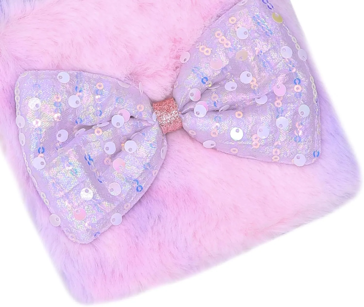 Girls Kids Fluffy Fuzzy Bowknot Crossbody Purse Cute Animal Rainbow Tie Dye Plush Shoulder Bag Coin Purse